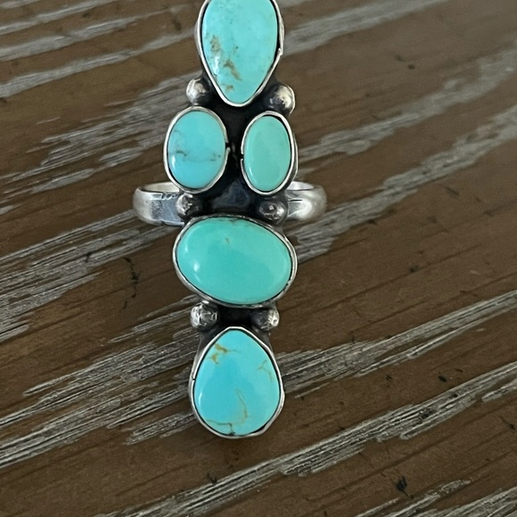 Navajo Turquoise Vintage Cluster Ring - Picture 3 of 12